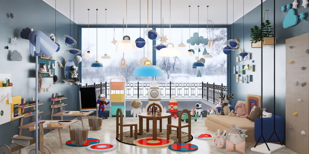 Blue space kids playroom 