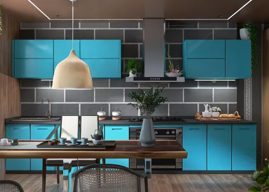 cucina in azzurro Design Rendering