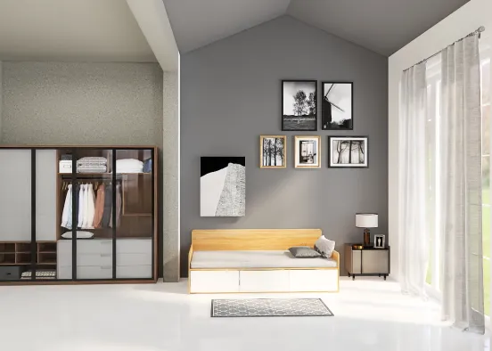 Grey dorm room  Design Rendering