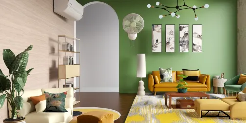 Green-Yellow Themed Living Room