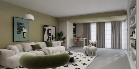 cozy living room design featuring a modern sofa arrangement and accent chair in a minimalist style, showcasing interior decor aesthetics in a spacious environment with smart furniture placement functionality from Homestyler.