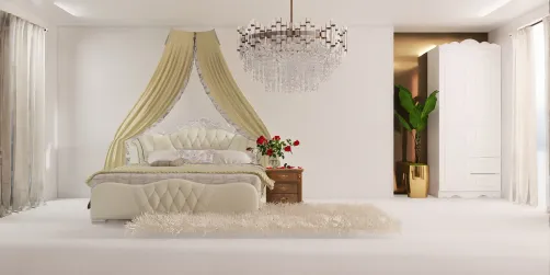 Luxurious bedroom with a gold accent wall