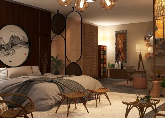 Traditional, Wooden C￼ontrast Bedroom  Design Rendering