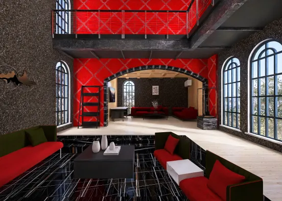 Maroon/Black Living Room Design Rendering