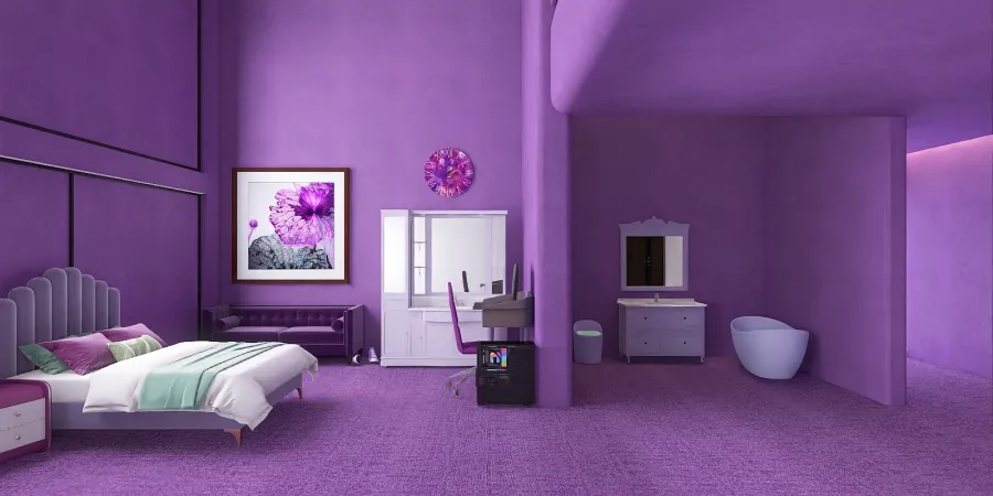 a small room with a pink bed and a pink wall 