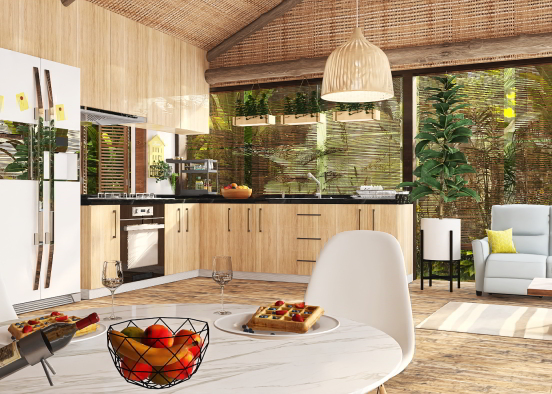 Kitchen/Dining/ living room in all one place Design Rendering