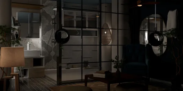 Modern bathroom with glass partition featuring a stylish shower area and elegant tile design, showcasing a relaxing ambiance in contemporary interior decor; leveraging Homestyler's real-time 3D rendering for design visualization.