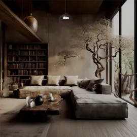 cozy living room with minimalist furnishings showcasing a modern interior design style using Homestyler's real-time 3D rendering feature to visualize the layout.