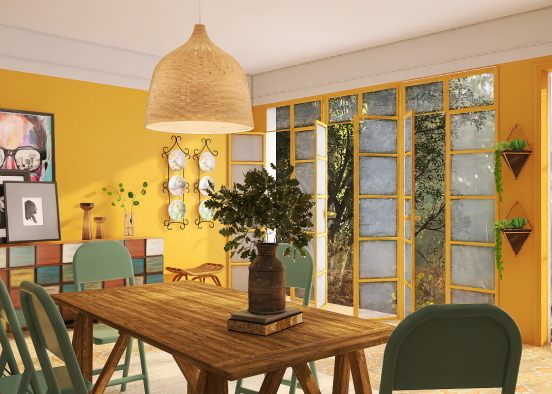 Bright vibrant Dining room ☀️ Design Rendering