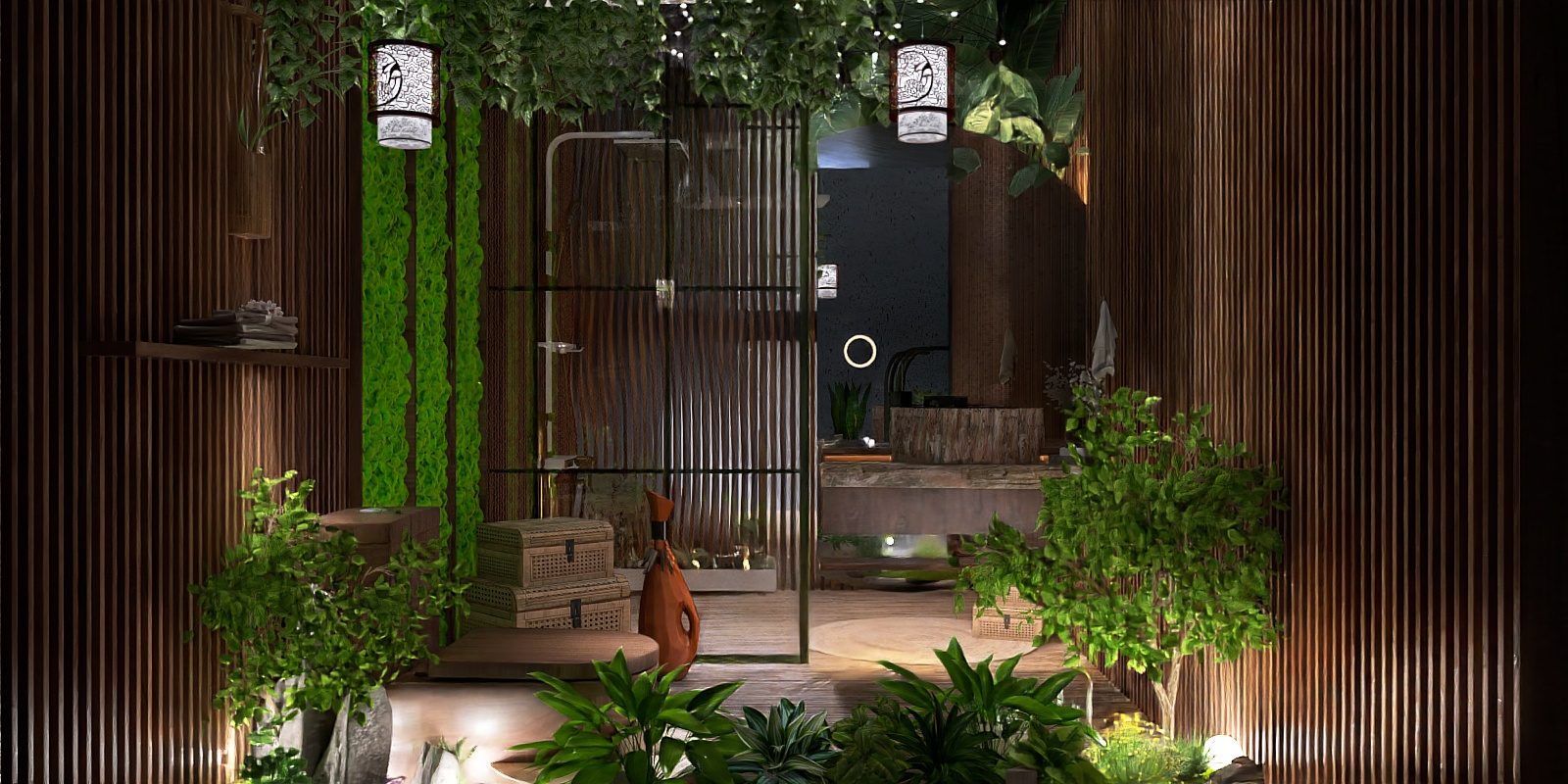 A lush Green bathroom.