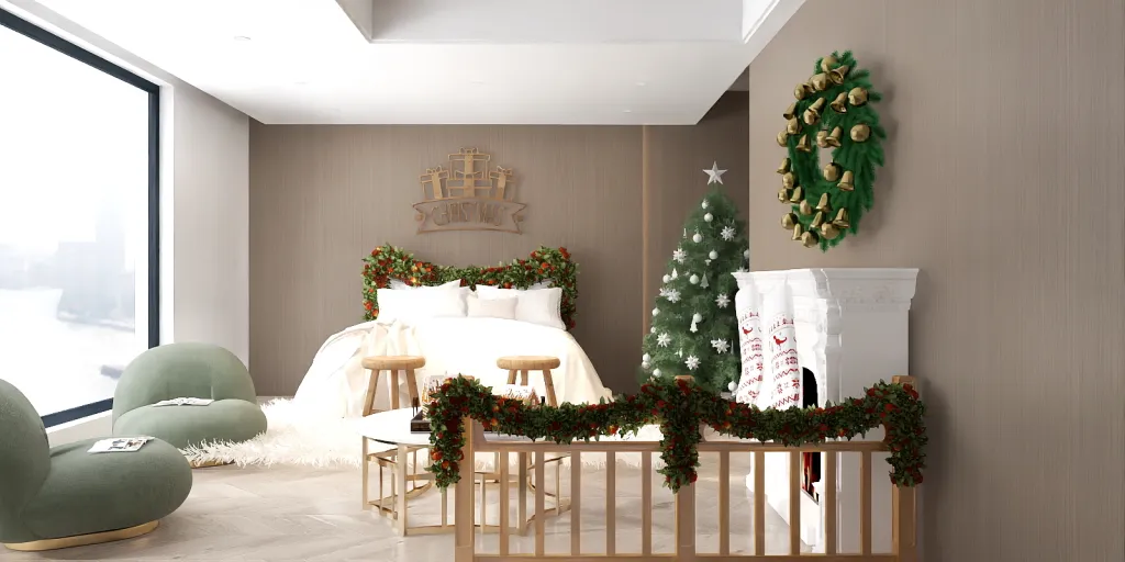 a living room with a christmas tree and a christmas tree 