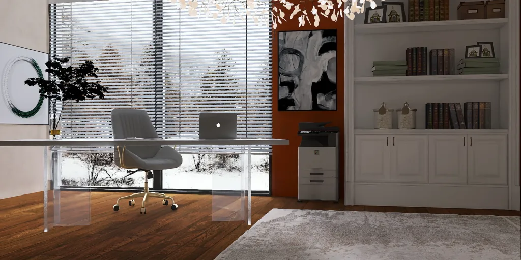 a room with a desk and a chair 