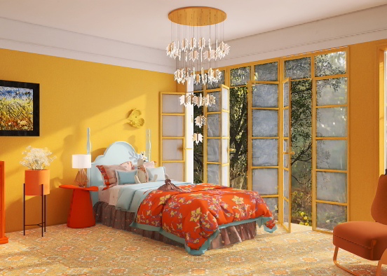 Orange and yellow kids room Design Rendering