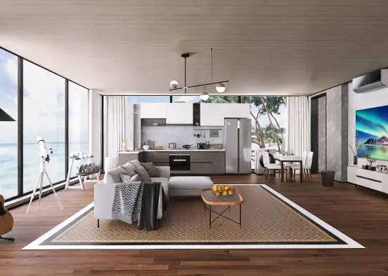 Living room and kitchen  Design Rendering
