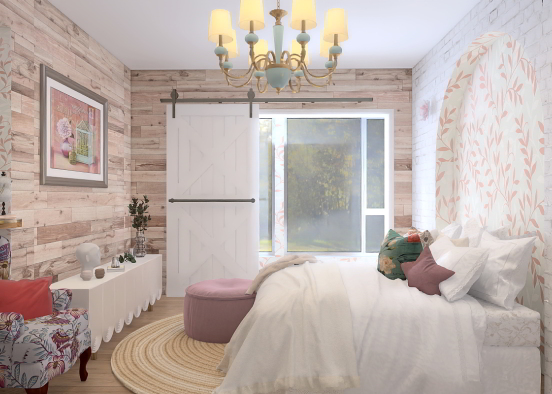 Shabby chic country bedroom Design Rendering