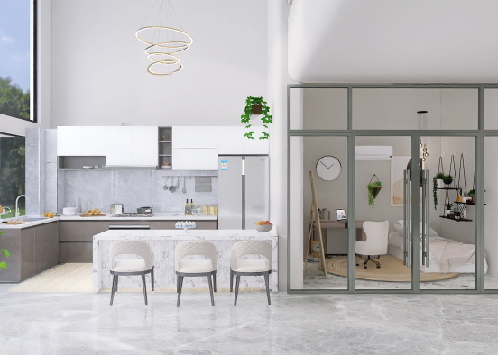 a kitchen and a room Design Rendering