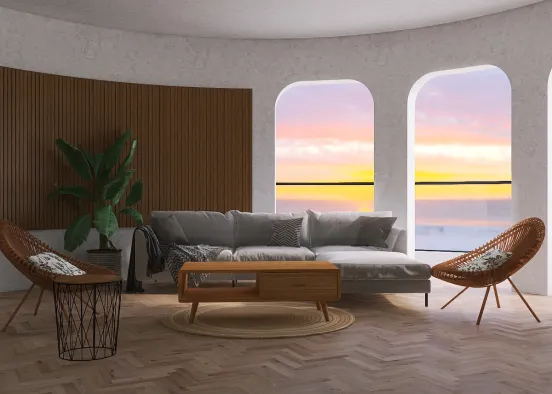 a beach house living room Design Rendering