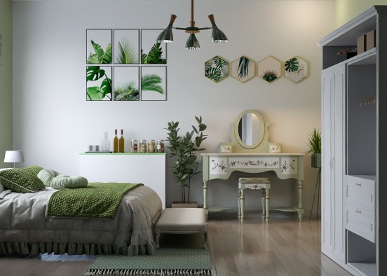 hotel room in green tones 💚🍃 Design Rendering