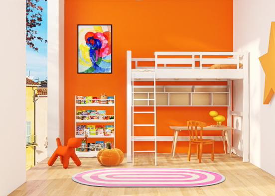 Orange kids room Design Rendering