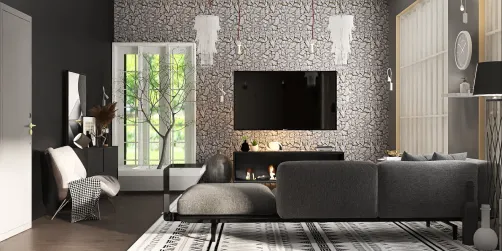 Grey living room with fireplace