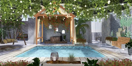 Private pool surrounded by lush greenery 