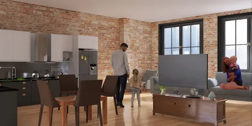 Family of four dining kitchen area