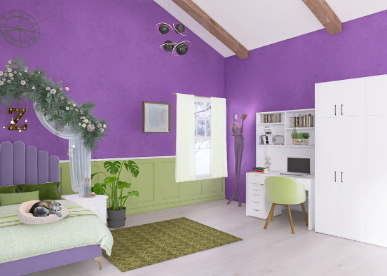 Sage,purple and white bedroom Design Rendering