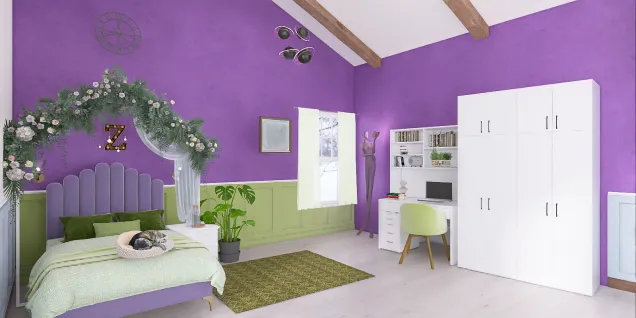 Sage,purple and white bedroom