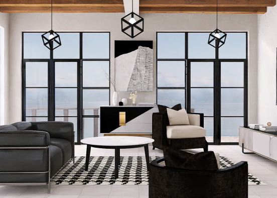 Classy Black & white living room  Design Rendering