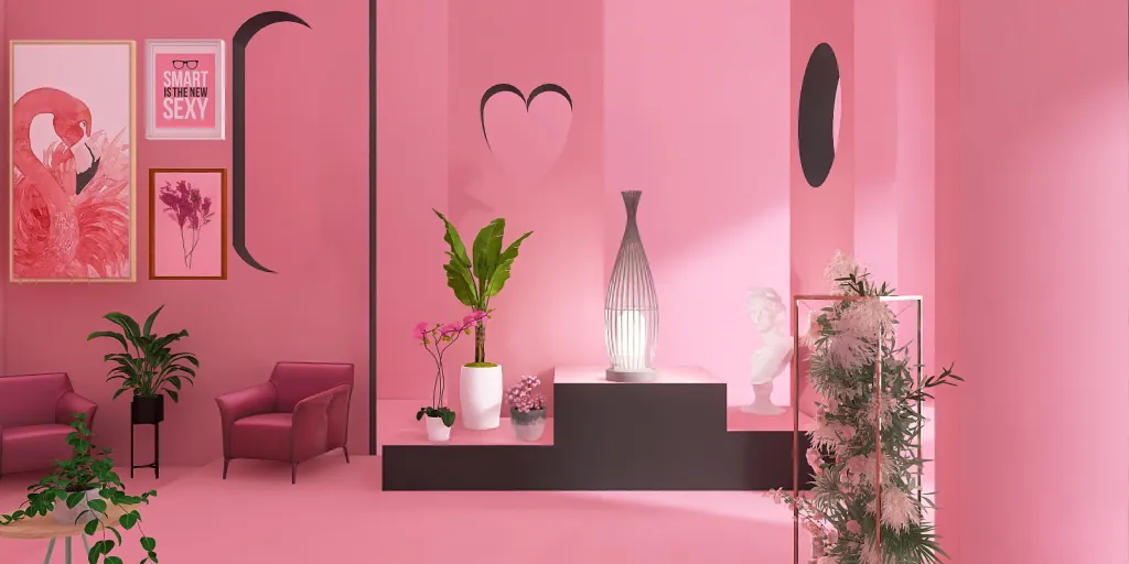 a room with a red wall and a pink wall 