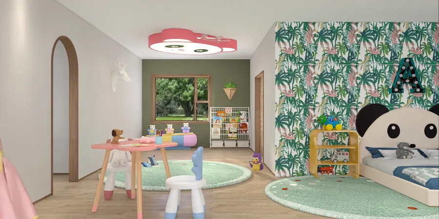 a small child's room with a toy house 