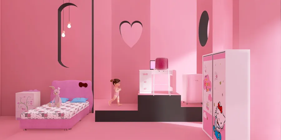 a small room with a pink wall and a pink wall 