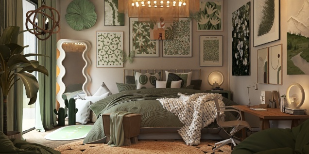 Aesthetic Green Collage Kid’s Bedroom 🌱🎧