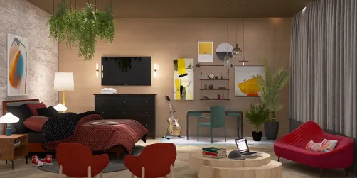 bedroom with pops of colour 