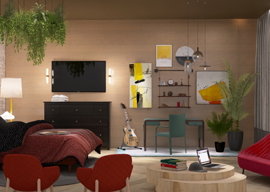 bedroom with pops of colour  Design Rendering