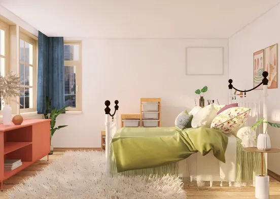 Green & pink preppy bedroom Design Rendering
