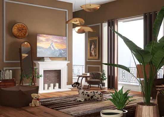 Chicolate, brown, oldish living room Design Rendering