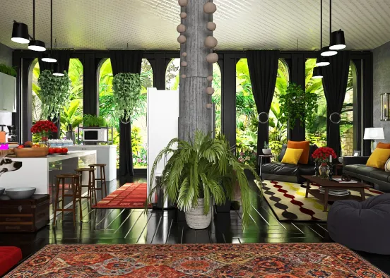 Kitchen and Living room ❤️🩶🖤 Design Rendering