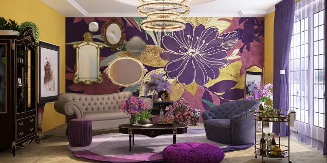 Elegant Maximalist Violet Living Room