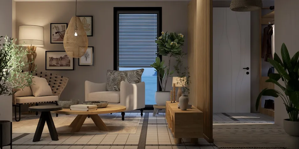 comfortable living room featuring modern furniture arrangement in a minimalist style, showcasing interior design aesthetics with Homestyler's real-time 3D rendering functionality.