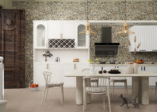 cucina bianca in campagna Design Rendering
