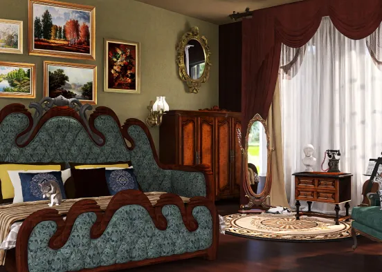 dark Victorian style bedroom Design Rendering