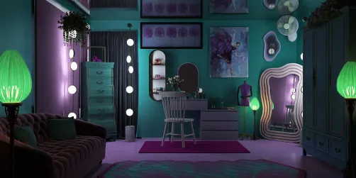 green and purple dress up and makeup room!