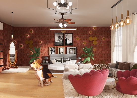 living room with bedrooms ❤️🤍 Design Rendering