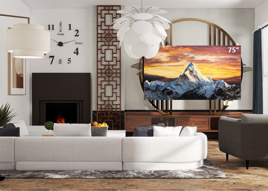 Modern living room With Fireplace Design Rendering