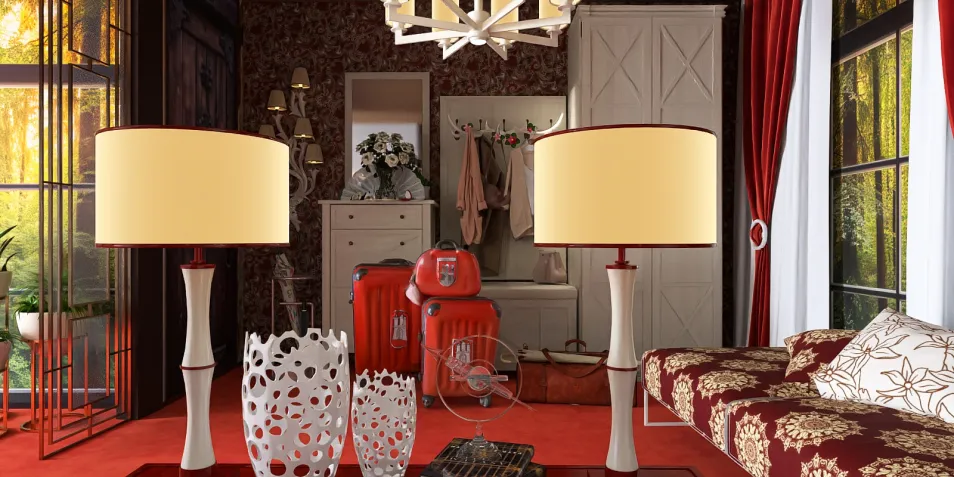 Living room with decorative lamps and stylish furniture, showcasing contemporary design aesthetics for interior decor, featuring Homestyler's real-time 3D rendering capability.