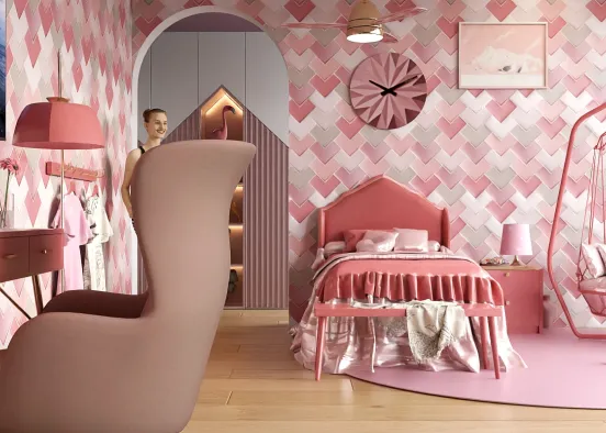 Pink Teen Bedroom Design Rendering