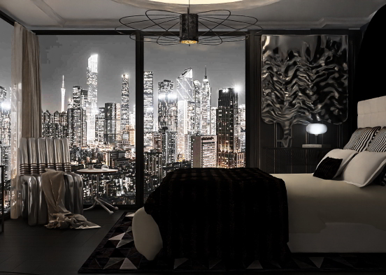 Modern Bedroom City View Design Rendering