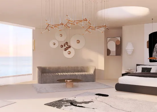 Moder hotel/ resort room, with a beach ! Design Rendering