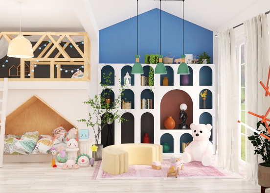 Modern Playful Kids Bedroom Design Rendering